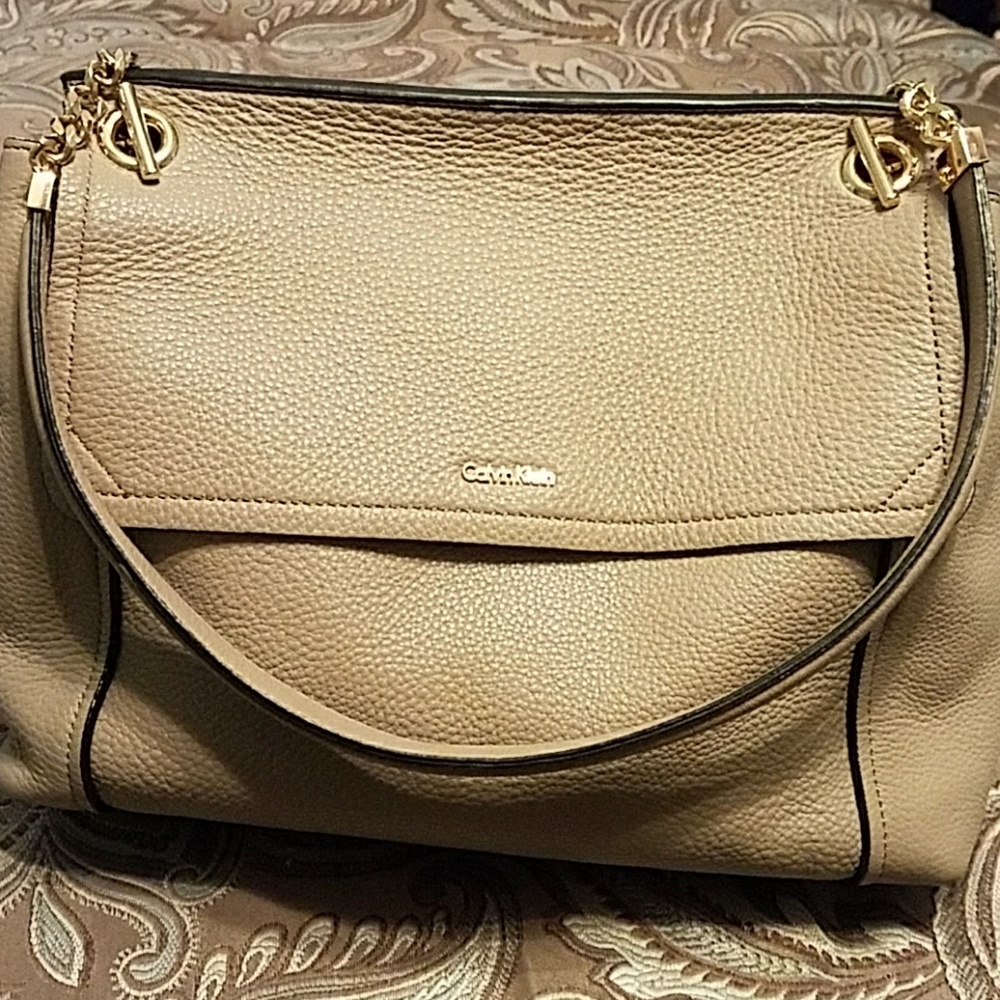 Calvin Klein taupe leather bag w/dust bag